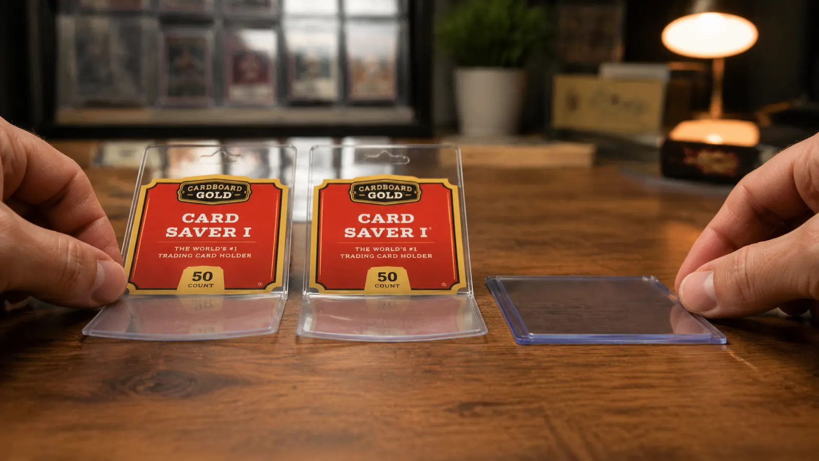 Two Card Saver 1 holders showing visible bowing or curvature after being stored flat under weight
